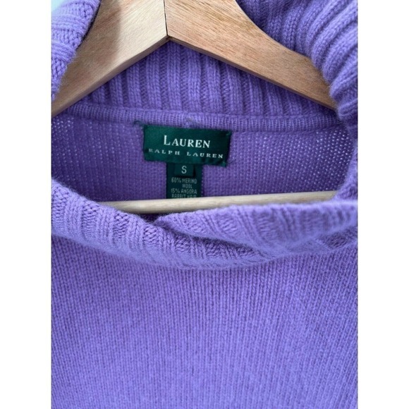Lauren Ralph Lauren Womens Small Wool Blend Mock-Neck Sweater Violet Ribbed Trim - Picture 3 of 6